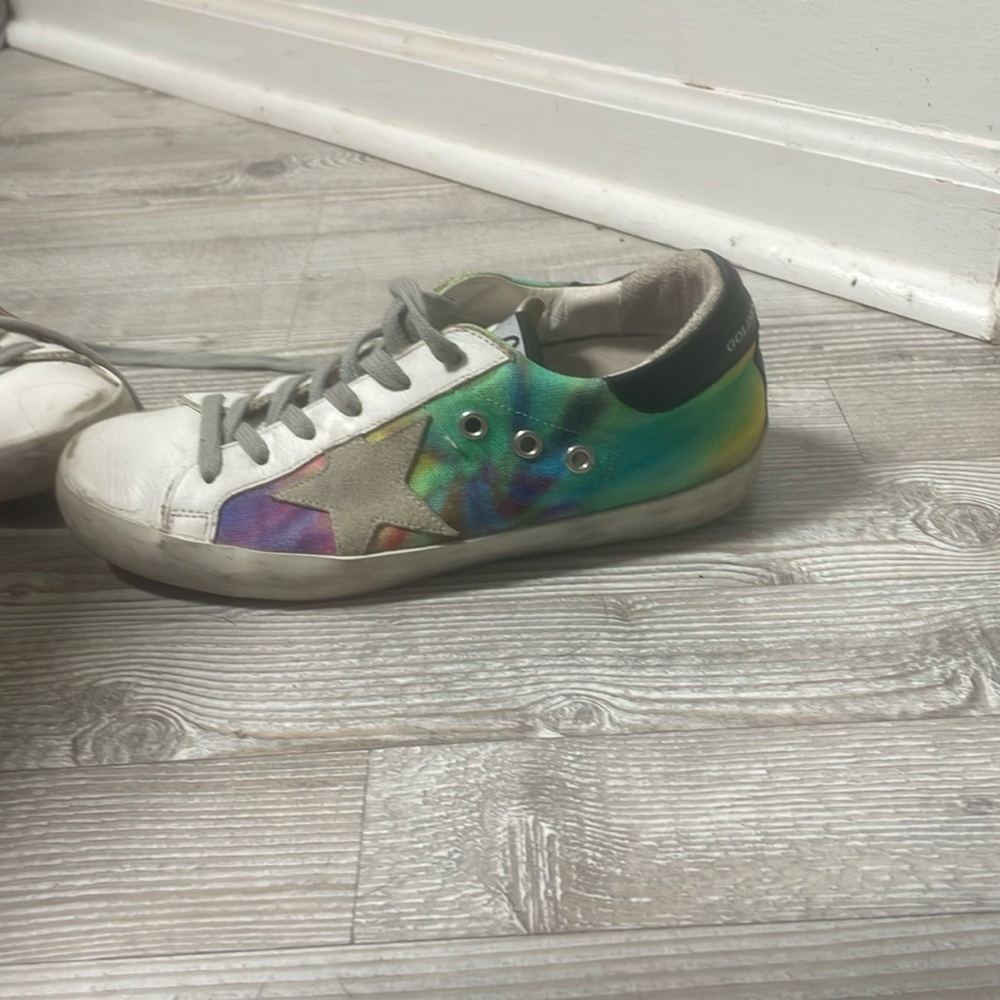 Golden Goose White and Blue Sneakers Retro Style